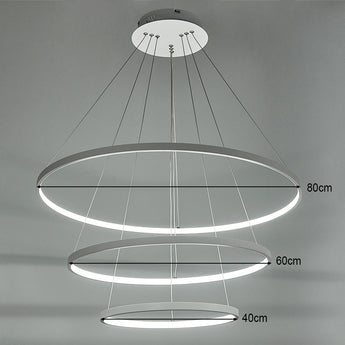 Tiered LED hanging ceiling light, 80cm, 60cm, 40cm rings, white circular bands