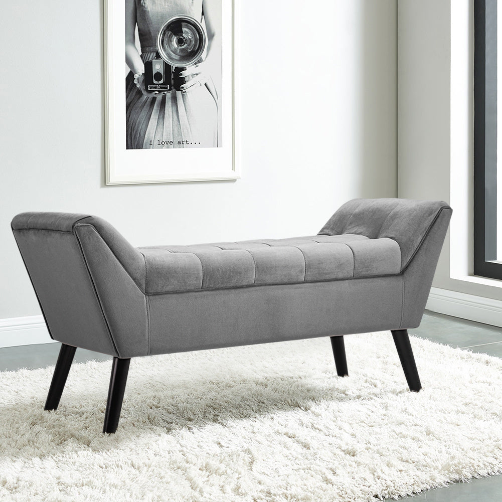 Velvet Bed End Bench Button Tufted Bedroom Bench Armrests