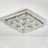 Ceiling semi-flush light: square crystal panels with chrome trim and crossbars