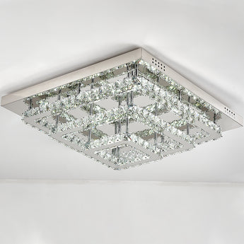 Ceiling semi-flush light: square crystal panels with chrome trim and crossbars