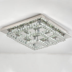 Ceiling semi-flush light: square crystal panels with chrome trim and crossbars