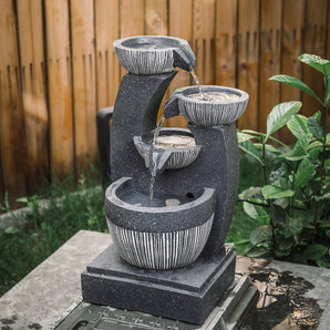 4-stufige Garten-Wasserfall-Brunnenanlage mit drei Steinschalen und fließendem Wasser