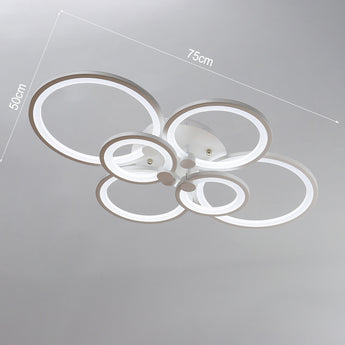 White circular LED semi-flush mount ceiling light with labeled ring diameter proportions