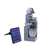 Solar powered 4-tier cascading water fountain set with stacked stone bowls and spout