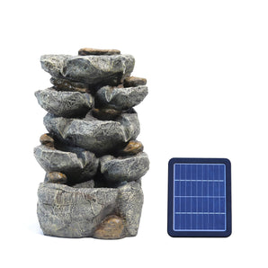 Wasserfall-Brunnen mit LED-Licht, Steinoptik, inkl. Solarpanel