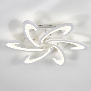White flower-shaped LED semi-flush mount ceiling light, unlit multi-petal rings