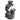 Black C-shaped cascading water fountain with bowl basins and glowing LED light