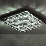 Square LED semi-flush ceiling light with mirrored crystal frame and exposed LEDs
