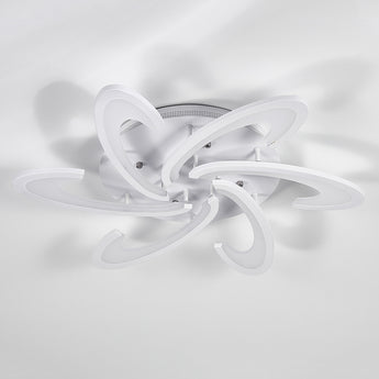 White flower-shaped LED ceiling light with curved petal arms, unlit