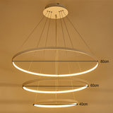 Warm LED hanging ceiling light with three rings, 80cm, 60cm, 40cm