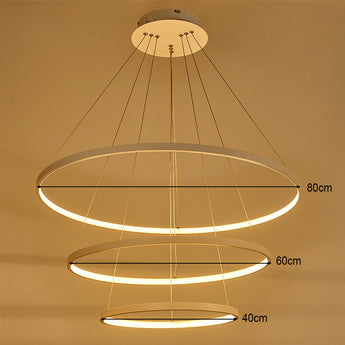 Warm LED hanging ceiling light with three rings, 80cm, 60cm, 40cm