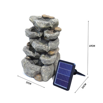 Solarbetriebener Wasserfallbrunnen mit LED, Maße 49 cm, Solarpanel
