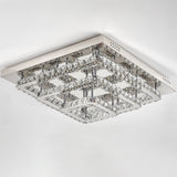 Square LED semi-flush ceiling light with clear crystal grid and chrome framework