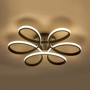 Light-adjustable LED semi-flush mount ceiling light, five acrylic rings with warm white light