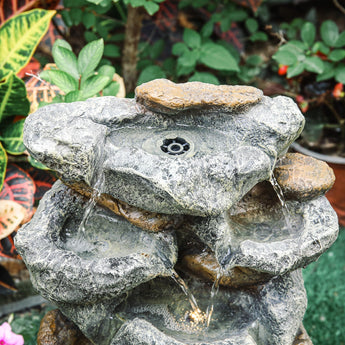 Stein-Wasserfallbrunnen mit LED-Düse, seitlich fließendes Wasser