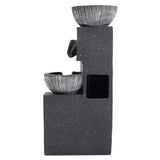 4-tier solar fountain, gray stone water feature with four ribbed basins