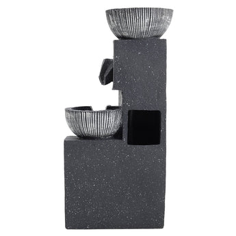 4-tier solar fountain, gray stone water feature with four ribbed basins