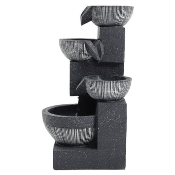 Cascading 4-tier fountain with ribbed bowls and dark gray stone finish