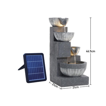 4-tier fountain size 46.5cm; gray stone feature with solar panel