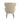 Beige faux wool rocking chair front view with rounded back, armrests, and black metal legs