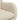 Beige faux wool upholstery detail on padded armrest and seat of rocking chair