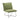 Foldable accent chair, green upholstered seat and back, open-back view, chrome base