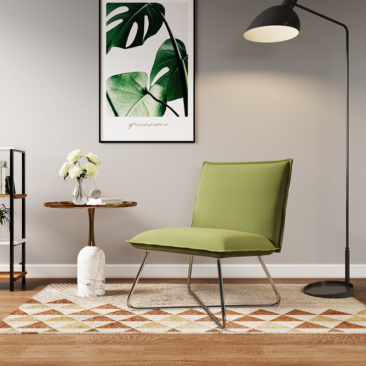 Modern Linen Accent Chair Chrome Crossed Metal Legs