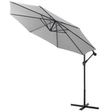 Light grey cantilever parasol umbrella in angled open position
