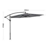 Dark grey 3M cantilever parasol size view: 300cm canopy span and height 260cm