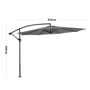 Dark grey 3M cantilever parasol size view: 300cm canopy span and height 260cm