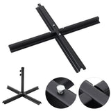 Black metal cross base for cantilever parasol umbrella with center fixing