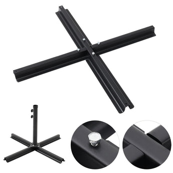 Black metal cross base for cantilever parasol umbrella with center fixing
