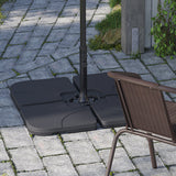 Light grey cantilever parasol beside outdoor seating and dark cross base