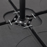 Cantilever parasol cross base close-up with metal support rods and bolts