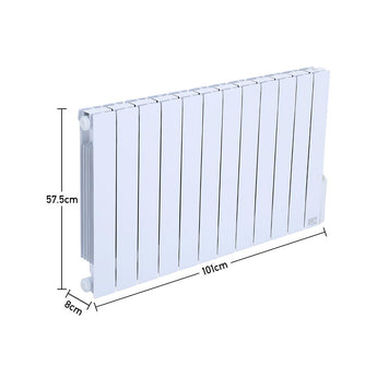 Wall-mounted electric radiator heater, white with vertical fins and side mounting feet