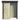 Metal garden tool storage shed with rooftop, one door open with diagonal support bar