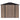 Metal garden tool storage shed with rooftop, front view with closed double doors and latch