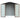 Metal garden tool storage shed with rooftop, front doors closed with diagonal braces