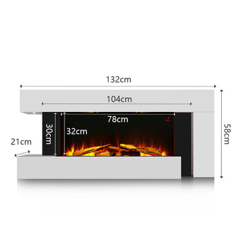Freestanding electric fireplace dimensions diagram with labeled measurements in cm.