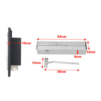 Inset bioethanol fireplace side view with dimensions and control tool