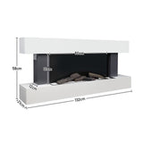 Dimension diagram for electric fireplace: 132cm length, 58cm height, 31cm firebox width