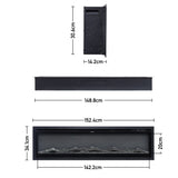 Modern LED electric fireplace insert with tempered glass front and ember/log bed