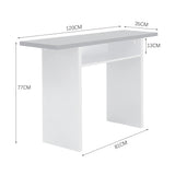 White console table with open shelf, size diagram shown alongside the product.