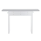 White console table with drawer storage panel and open space under the top.