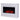 White electric fireplace mantel front view with red LED flame in glass window