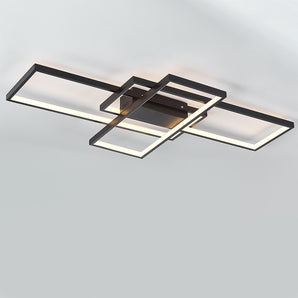 Modern LED ceiling light with black frame, central housing, and rectangular LED bars